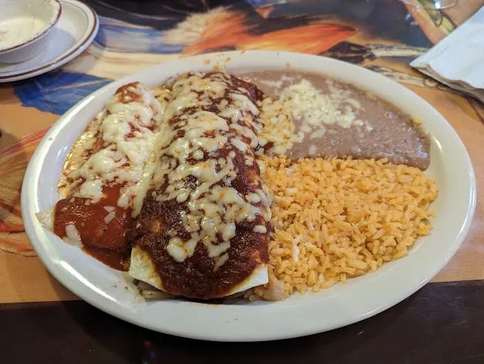 Cheese enchiladas with rice and beans